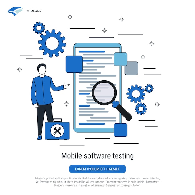 Mobile software testing flat design style vector concept illustration