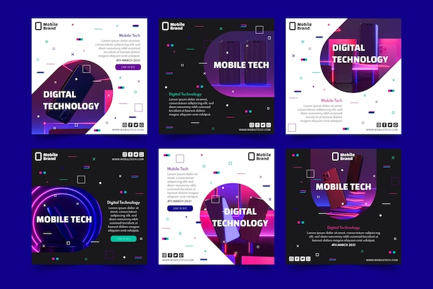 Vector mobile tech instagram posts set