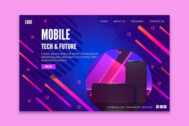 Vector mobile tech landing page template