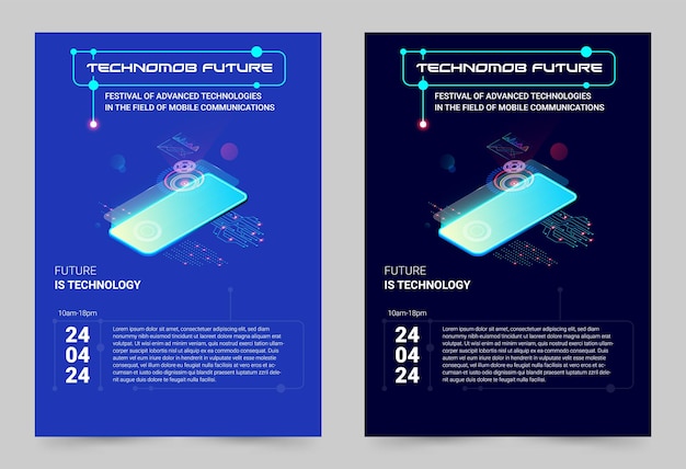 ベクトル モバイル テクノロジー フェスティバルのフライヤー 未来のテクノロジーセット