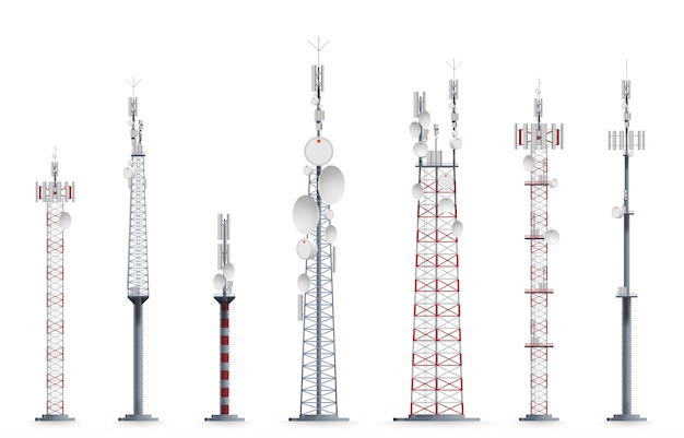 Mobile tower. Transmission cellular towered construction illustration.