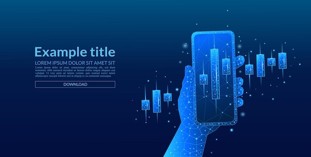 Mobile trading app concept on an electric blue background Digital stock market chart