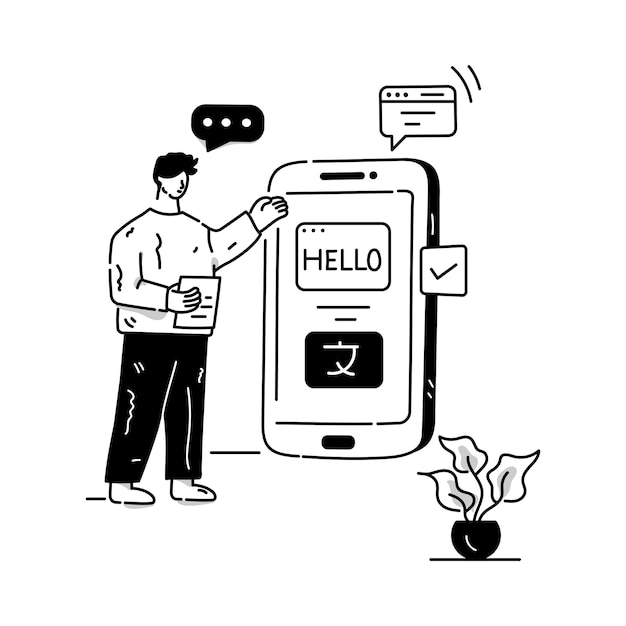 Mobile translator hand drawn illustration is up for premium use