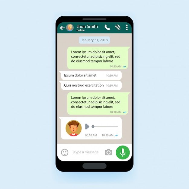 Vettore kit di interfaccia utente mobile chat modello di app messenger