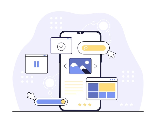 Vector mobile ui ux development interface and design coding for online page modern technologies internet