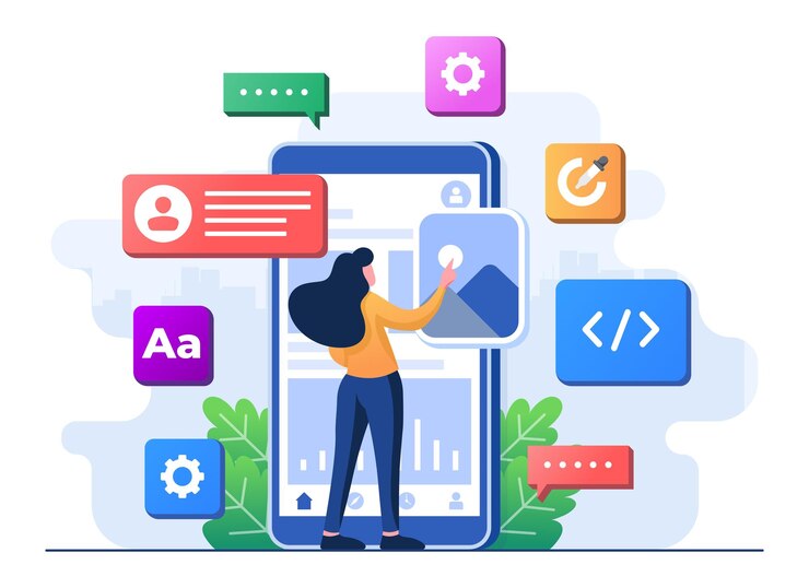 Vector mobile uiux development concept flat illustratio