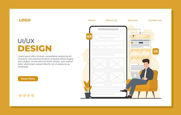Mobile uiux Landing page template illustratie UIUX ontwikkeling ontwerp mobiele applicatie