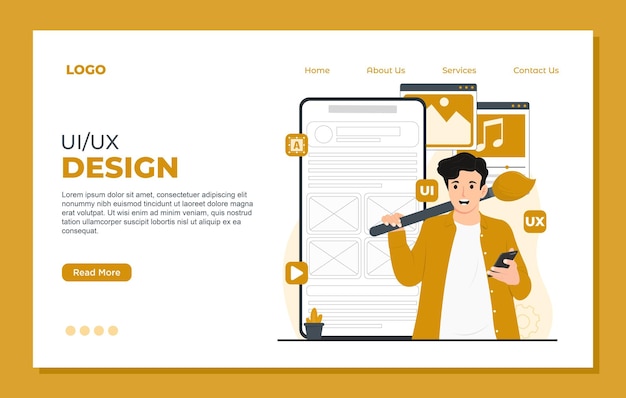 Mobile uiux Landing page template illustratie UIUX ontwikkeling ontwerp mobiele applicatie