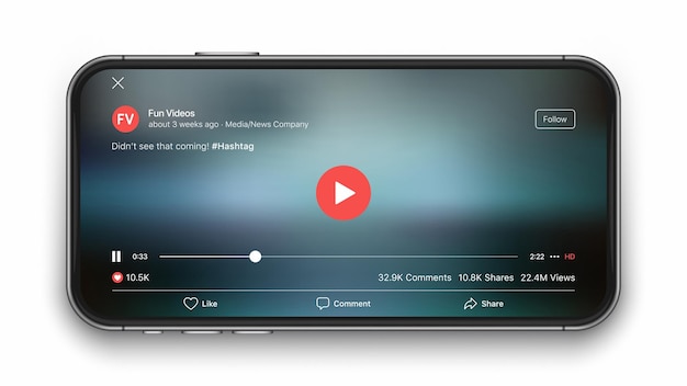 mobile video player   ui concept for social network on smartphone screen isolated