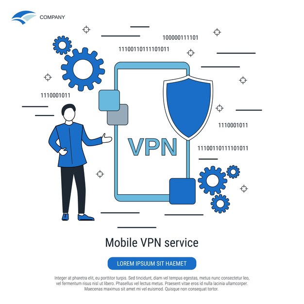 Мобильный VPN-сервис защиты смартфонов, информационная безопасность, концепция плоского векторного дизайна