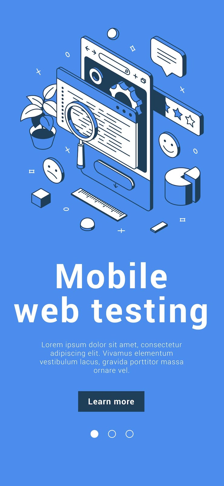 Vector mobile web testing debug application development browsing interface software banner isometric vector illustration. checking website usability creative design programming seo content responsive