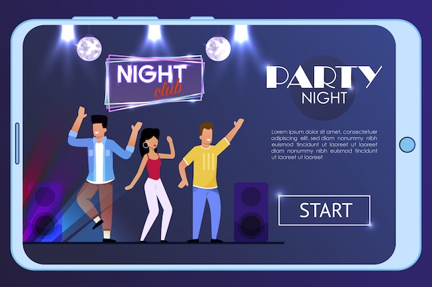 Vector mobile webpage offering having fun in night club