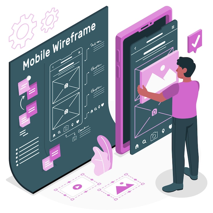 Vector mobile wireframe concept illustration