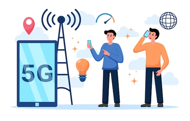 Concetto di tecnologia di rete wireless 5g per il disegno di sfondo della tecnologia mobile wireless di quinta generazione