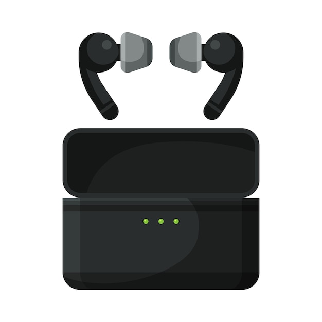 Mobile Wireless Earbuds with Pouch Accessory for Music Listening or Gaming Vector Illustration