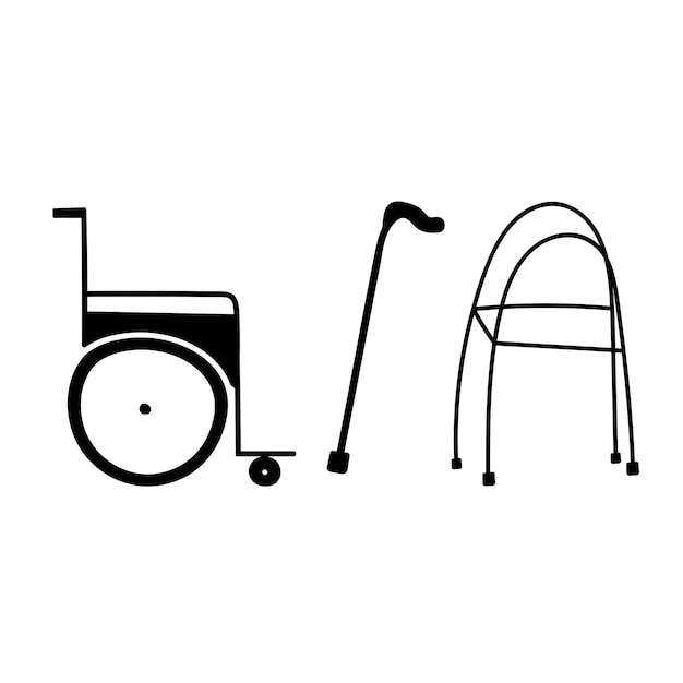 Vector mobility aids for the elderly hand drawn isolated icons illustrations