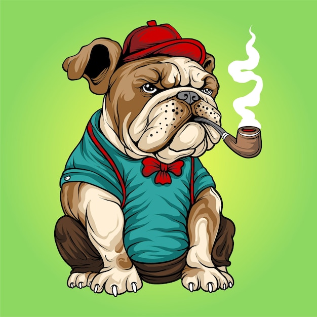 Mobster bulldog cartoon met rookpijp