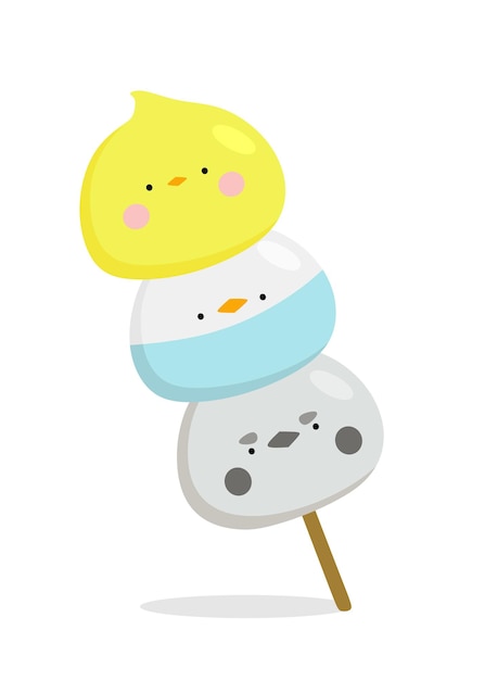 Design del personaggio mochi illustrazione vettoriale dei dessert giapponesi dei cartoni animati in uno stile piatto