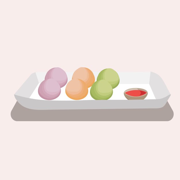 Mochi set japanese dessert Sweet asian food in pastel colors Vector isolated illustration