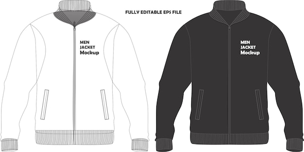 A mock up of a black and white jacket that says'fully editable epson'on it.