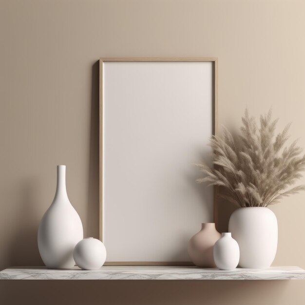 mock up frame with white wall background 3D render illustration 3D render mockup frame with wh