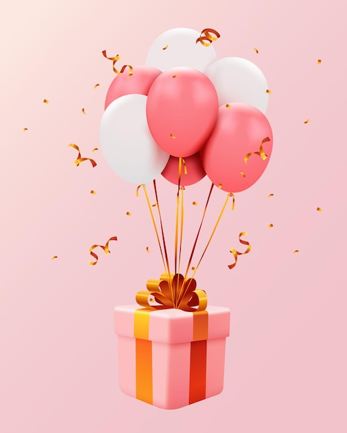 Vector mock up of gift box and balloons on pink background christmas concept