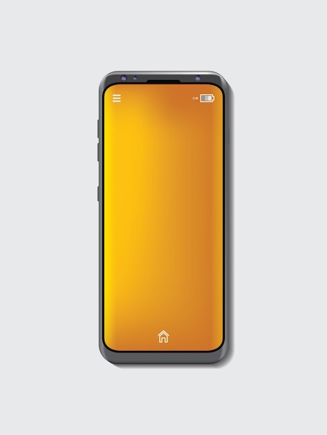 Mock up mobile phone space gray color and orange wallpaper background