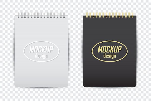 mock up of notebook in two colors with shadow on a transparent background