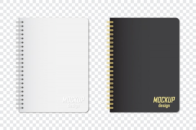 Mock up del notebook in due colori con ombra su uno sfondo trasparente