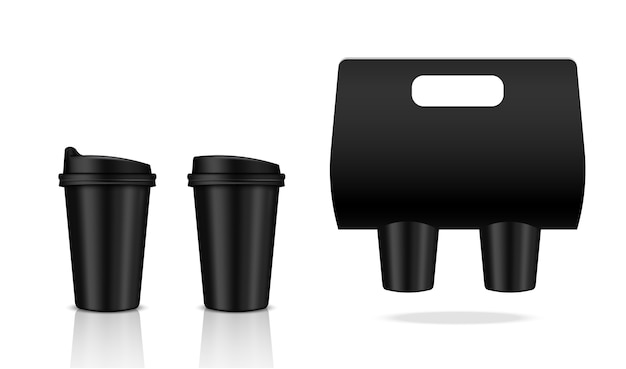 ベクトル 現実的なコーヒーブラックカップ包装製品をモックアップ