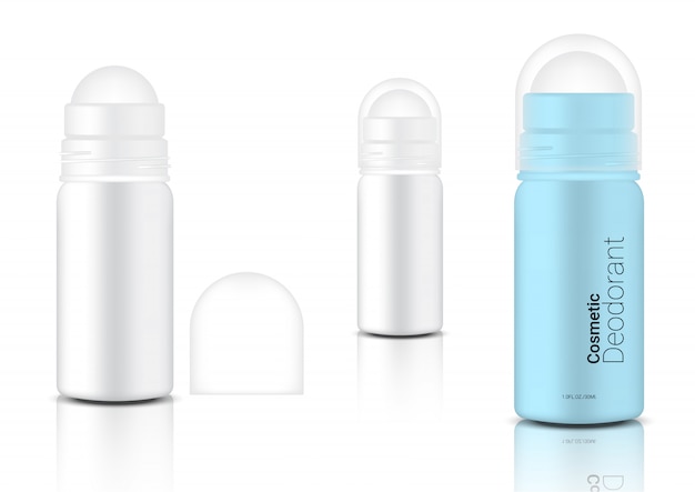 Vector mock up realistic deodorant bottle cosmetic for skincare product packaging with transparent cap