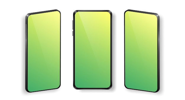 Mock up of realistic mobile phones with gradient screen isolated on white background.