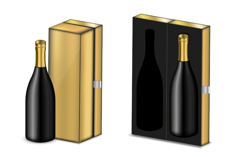 Vector mock up realistic premium wine alcohol black bottle