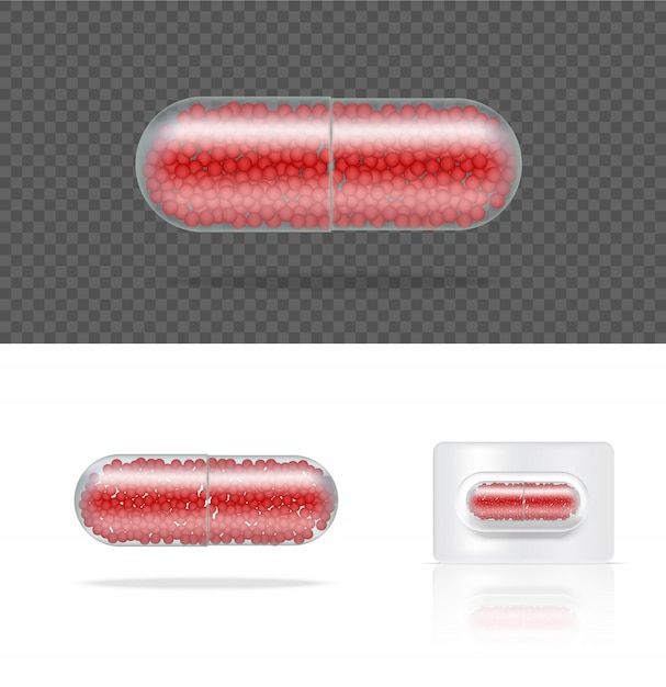 Vector mock up realistic transparent pill medicine capsule panel on white