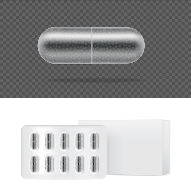 Mock up Realistic Transparent Pill Medicine Capsule.