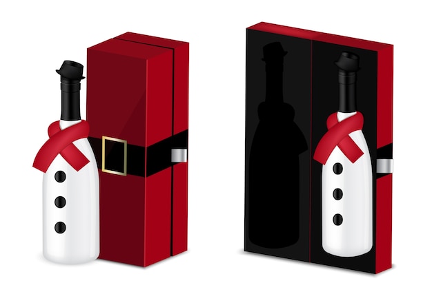 Vettore mock up realistic wine bottle per la festa di natale