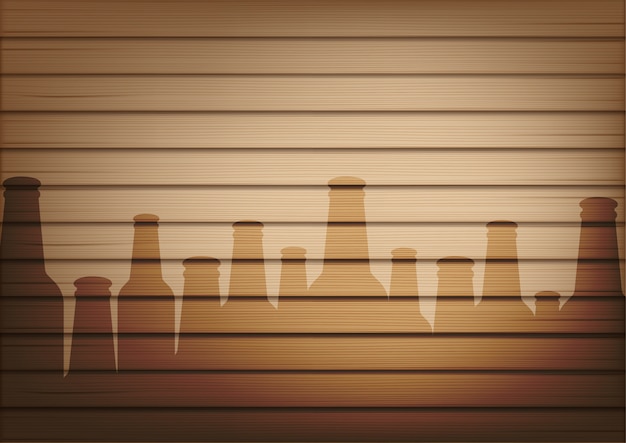 Vector mock up realistic wood and beer bottle glass shadow