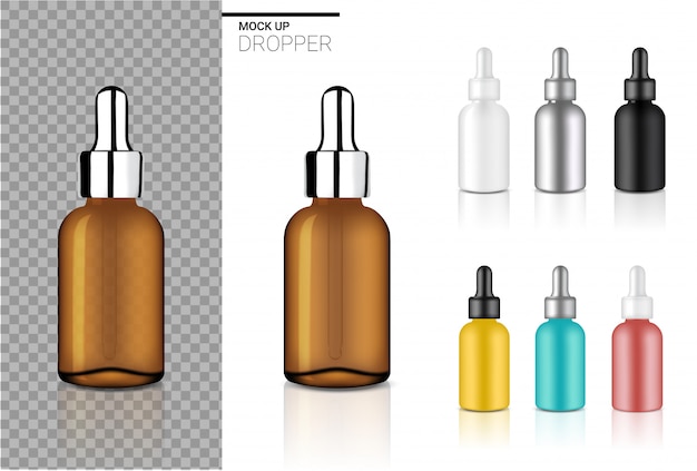 Mock up realistische Dropper fles cosmetische Set sjabloon voor olie of parfum op witte achtergrond.