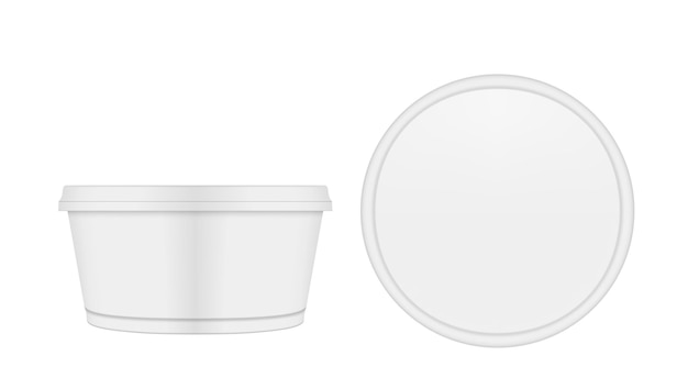 Vector mock up of round plastic food tray tub for dessert