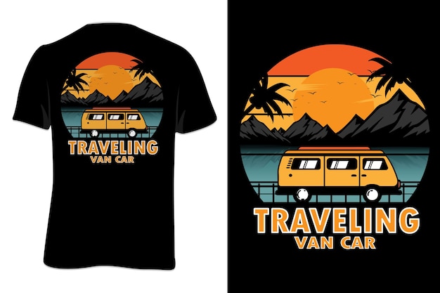 Vector mock up t-shirt traveling van car retro vintage style