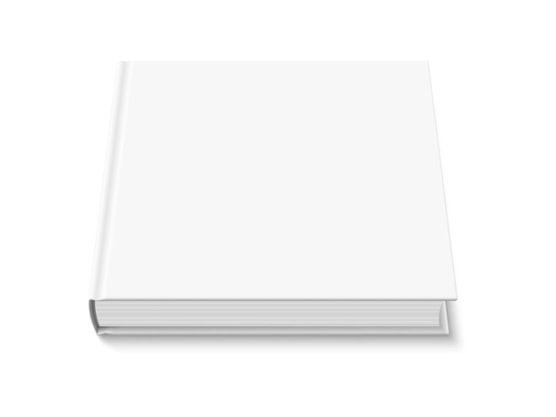Vector mock-up van een boek met een witte blanke omslag geïsoleerd gesloten vierkante hardcover boek catalogus of tijdschrift mock-up op witte achtergrond 3d-illustratie afnemende perspectiefweergave