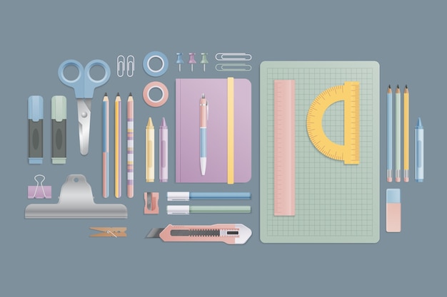 Mock-up van een verzameling schrijfgereedschap in realistische stijl