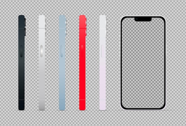 Mockup 5 pezzi di telefoni smartphone moderni in diversi modelli di colori per la pubblicità vettoriale