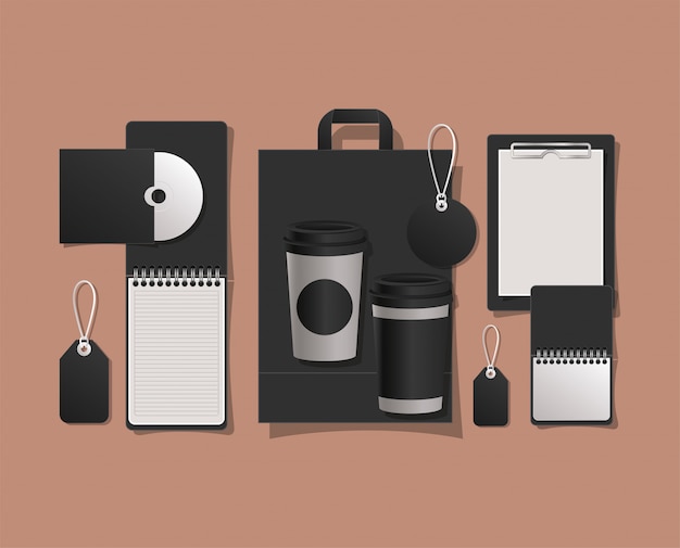 Vector mockup bag mugs and labels