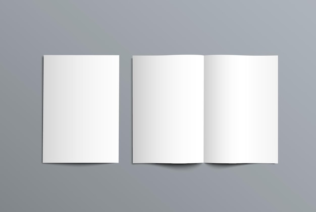 Catalogo mockup bi-fold per la presentazione del progetto. modello dell'opuscolo aperto e chiuso isolato su priorità bassa.