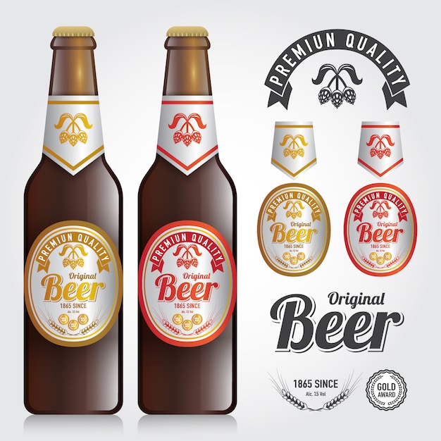 mockup of bottle vector and design premium label of beer
