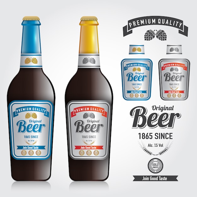 Mockup of bottle vettore e design premium label of beer