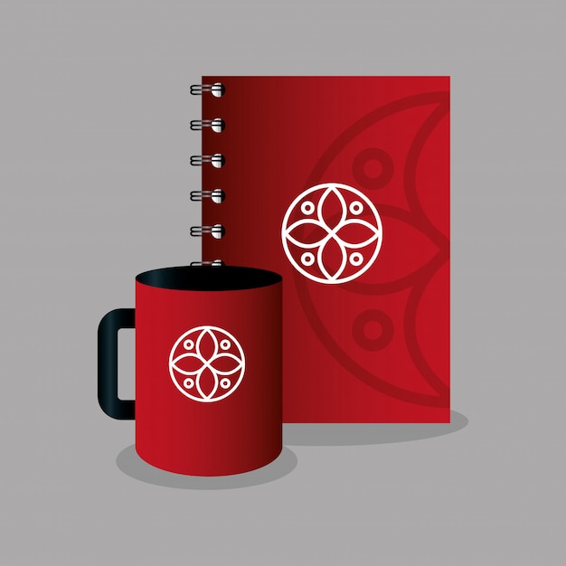 Vector mockup-briefpapier levert kleur rood met wit teken, mockup-identiteit corporate