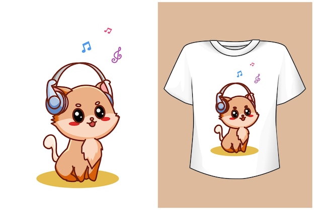 Gatto dei cartoni animati mockup con musica