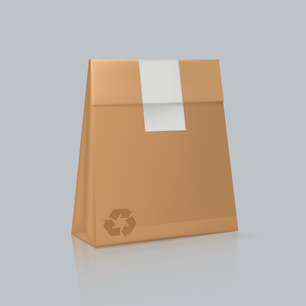 Vector mockup of closed realistic square paper bag cream colored corporate identity blank packaging shopping bag branding packaging template with handles boxing for fast food vector illustration